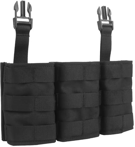 Peminkoo FAST 5.56 Triple Magazine Pouch Long Plate Carrier Front Panel M4 AR15 Magazine Rack Airsoft Vest Accessories (Black)