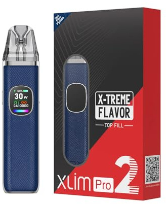 E-Zigarette Pod System Xlim PRO 2 Wiederaufladenbar, 30W Akkuträger 1300mAh, Farbbildschirm, MTL, 0.6 & 0.8 Ω Pods (nachfüllbar, austauschbar) TypeC Kabel, Halsband - Ohne Nikotin, Ohne Liquid, Blau