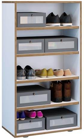 VCM Holz Schuhregal | Maße ca. H. 110 x B. 60 x T. 33 cm | Schuhkommode mit 5 Fächer | Schuhschrank - Salia 5fach B. 60 cm white