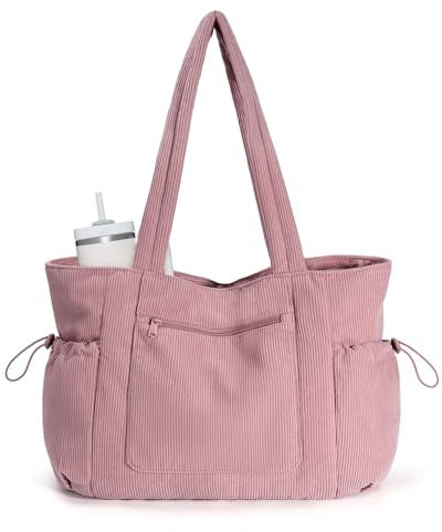 ECOHUB Large Corduroy Tote Bag, Work Tote Bag for Women with Zipper | Recycled Handbag with 15.6 Laptop Compartment, Shoulder Bags for Shopping Travel Daily Use