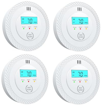 Détecteur de Monoxyde de Carbone Blanc - 10 Ans de Vie de Batterie, Alarme CO, Installation Facile pour Camping-Car, Maison et Bureau (4pack)