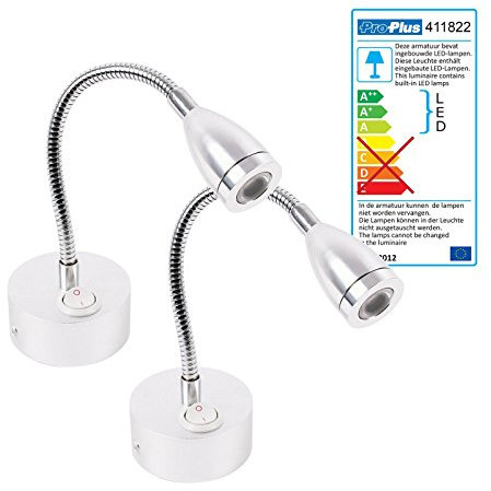 ProPlus 2er Set Wohnwagen Wohnmobil Boot Innenbeleuchtung Aufbausport 1 Led mit flexiblem Schwanenhals 12v, 120lm, Ø65x110-260mm On/Off Schalter