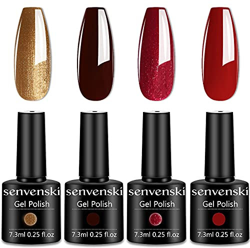 Senvenski Gel Nail Polish Wine Red Rose Gold Burgundy Maroon Glitter Starrily Shimmer Crystal Gift Gift Set UV LED Art Varnish Manicure (CS009)