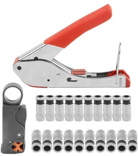 WMYCONGCONG Jeu de pinces à sertir Sertisseuse de câble coaxial Outil de compression pour câble coaxial avec 20 connecteurs F