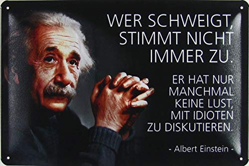 Blechschild 20x30cm gewölbt Wer schweigt stimmt Nicht Immer zu Zitat Einstein Deko Geschenk Schild