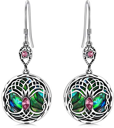 AOBOCO Keltisch Baum des Lebens Ohrringe 925 Sterling Silber Lebensbaum Ohrringe Damen, Geburtstagsschmuck Geschenke für Frauen (Rosa)