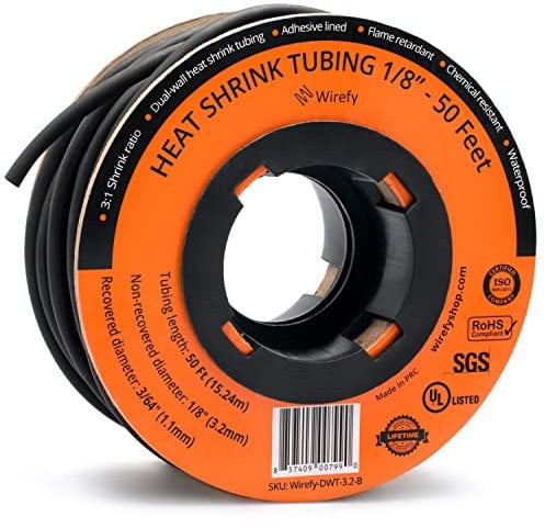 Wirefy Guaina Termorestringente 3,2 mm - Tubo Isolante 3:1 - Interno Adesivo - Nero - Rotolo 15 m