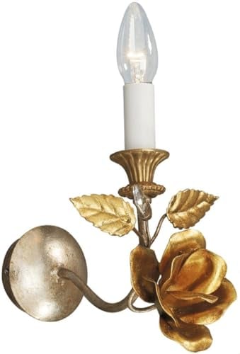 Casa Padrino Luxus Jugendstil Wandleuchte Rose mit Swarovski Kristallglas Silber/Gold 14 x 22 x H. 23 cm - Barock & Jugendstil Wandleuchten