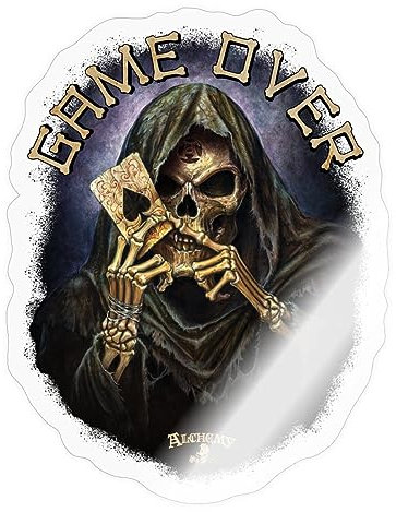 Spreadshirt Alchemy England Sensenmann Game Over Tod Sticker, max. 10x10 cm, 10 x 10 cm, Transparent glänzend