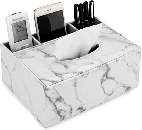 Porta fazzoletti in Pelle, Scatola di fazzoletti Cosmetici, Porta Fazzoletti Rettangolare, Portatovaglioli Nero in Pelle, Distributore di Fazzoletti con Coperchio, per Il Bagno dell'Home Office(marmo)