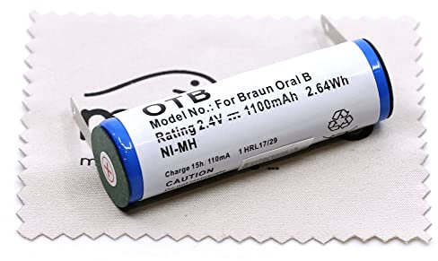 Ersatz Akku kompatibel mit Braun Oral-B Sonic Complete (Ersatz für RS-MH 3941, 2N-600AE, S-RWT1688, Cd 9S-RWT05, 1103425149) Zahnbürste Akku mit mungoo Displayputztuch