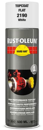 Rust-Oleum HARD HAT Decklack - Hochleistungsfähiger Industrielack-Spray zur Verwendung auf Metall, Holz und Beton. In verschiedenen Farben mit hoher Deckkraft - 500ml (Weiß Matt)