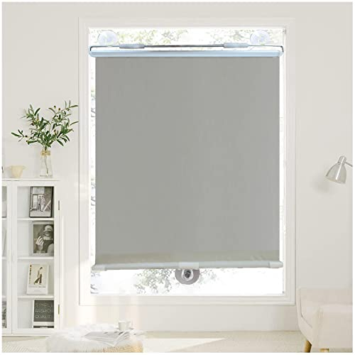 Verdunkelungsrollo Ohne Bohren, Verdunkelungsvorhänge Mit Saugnäpfen, Fenster Rollo Dachfenster, Sonnenschutzrollos, Seitenzugrollo Klemmrollo, Sichtschutz Jalousien,Grey-50x125cm(19.7*49.2in)