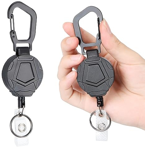 Encuryna Lot de 2 porte-clés extensibles avec mousqueton - Porte-clés rétractable - Porte-clé - Rouleau d'identification - Avec câble en fil d'acier de 60 cm