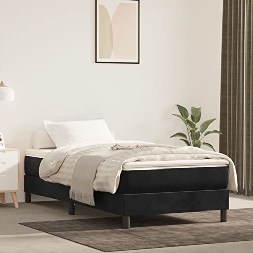 Homgoday Boxspringbett Bettgestell Bett Polsterbett Einzelbett | Doppelbett Rahmenbettgestell Lattenrost Bettrahmen ohne kopfteil Bett für Schlafzimmer Schwarz 90x200 cm Samt