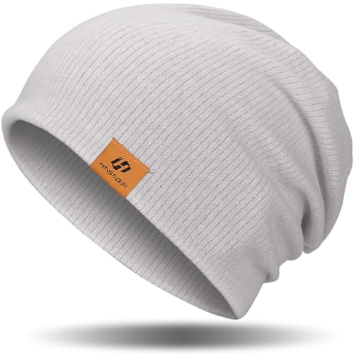 GXCROR Beanie Damen Mütze Herren Warm Slouch Beanie Mütze Unisex Weich Wintermütze Atmungsaktiv Mütze Damen Winter für Chemo, Skifahren, Laufen, Radfahren (Hellgrau)