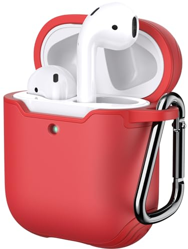 JETech Hülle für AirPods (1. & 2. Generation), PC und TPU, Schutzhülle mit Schlüsselanhänger (Rot)