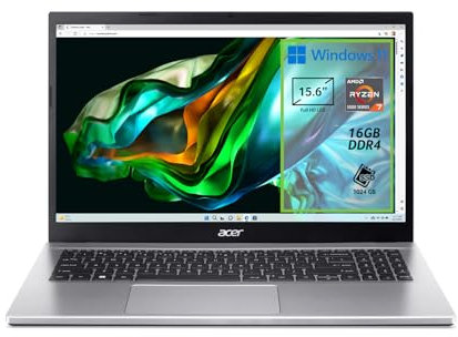 Acer Aspire 3 15 A315-44P-R1EP PC Portatile, Notebook, Processore AMD Ryzen 7 5700U, RAM 16 GB DDR4, 1024 GB PCIe NVMe SSD, Display 15.6 FHD LCD, Scheda Grafica AMD Radeon, Windows 11 Home, Silver