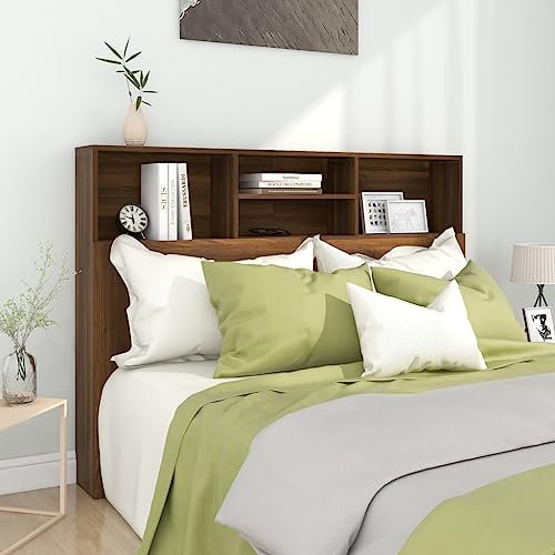 Coavain Kopfteil Holzwerkstoff 140x19x103,5 cm Braun Eichen-Optik Feuchtigkeitsbeständigkeit Auszeichnet Kopfteil-Regal Modernes Design Zusätzlicher Stauraum Bücher und Dekoration Aufbewahren