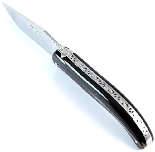 Laguiole en Aubrac Jagdmesser 14 cm Griff Büffelhorn 12C27 Stahlklinge Hochglanz, L0514BUI/SSI1