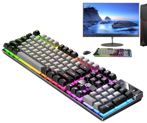 Tastiera meccanica, tastiera da gioco cablata - Tastiera meccanica a 104 tasti - Tastiera luminosa, tastiera per computer desktop, tastiera da gioco per PC Gamer