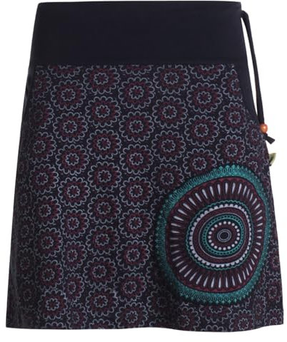 Vishes kurzer Damen-Rock mit Mandalas in schwarz I Größe 4XL (48) I Handgefertigt aus 100% Baumwolle I Rock mit Taschen I Ideal für warme & kalte Monate I Nachhaltige Alternative Bekleidung