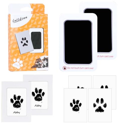 DOINEUFL Juego de Huellas de Gato y Perro, Kit de Impresión para Bebé, 2 Almohadillas de Tinta, 4 Unidades, 1 Pegatina, 1 Caja de Regalo