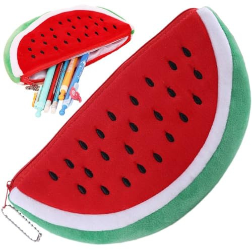 Glixoft Wassermelonen-federmäppchen Großer Kapazität, Simulieren Wassermelonen-stiftbeutel, Plüsch-wassermelonen-Bleistift-Aufbewahrungstasche, Schulbedarf