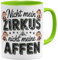 OM3® lustige Kaffee-Tasse mit Spruch - Nicht mein Zirkus nicht meine Affen - Zirkuszelt Äffchen - Statement Bürotasse IV | Keramik Becher | 325ml | Beidseitig Bedruckt | Hellgrün