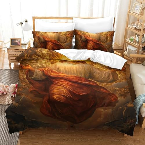 GUYDZOOM Mythischer Jesus Bettbezug Bettwäsche Set Kinderbettwäsche Reißverschluss Mit Kissenbezug Betten Set Für Jugendliche Kinder Schlafzimmer Single（140x200cm）
