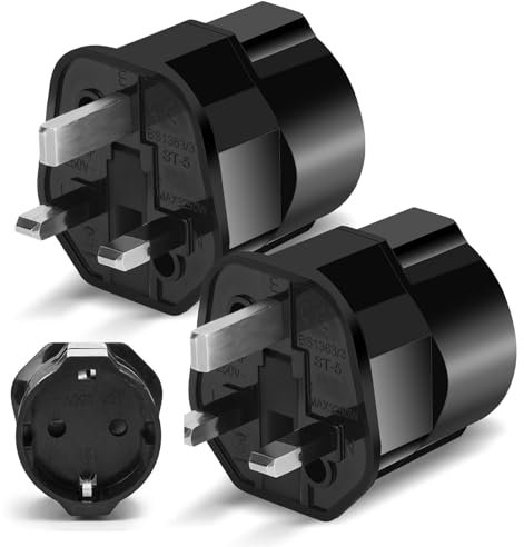 2 Pack EU to UK Plug Adapter, European to UK Travel Adaptor 2 Pin to 3 Pin Plug Adapter, Type C/E/F Europe German France Spanish Polish Turkish to British Adapter Type G