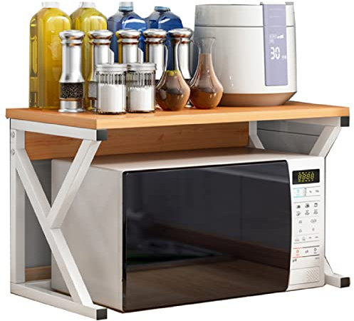 Soporte para microondas con estante de almacenamiento, organizador de cocina para horno microondas, soporte de estante con estante de almacenamiento para organización de encimera