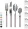 Servizio 24 Pezzi Posate Tavola Acciaio Inox Manici Colorati Tinta Unita Colori Moderni 6x Forchetta Coltello Cucchiaio Cucchiaino Lavabili Lavastoviglie Certificate Contatto Alimenti - Glicine