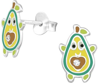 Monkimau Avocado Kinder Ohrringe | 925 Silber | Mädchen Ohrstecker Schmuck | Hypoallergen & Nickelfrei | Kinderohrringe Geschenkidee