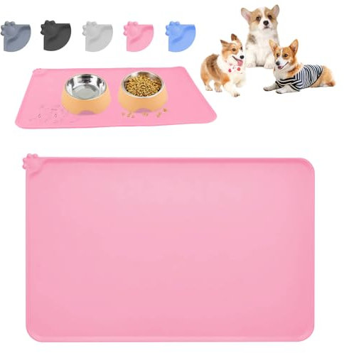 RISVOWO Silikon Napfunterlage, 100% wasserdichte Haustierfutter Matte, rutschfeste Hundenapf Matte, Silikon Fressnapf Unterlage für Hund und Katze (Rosa, 48x30cm)