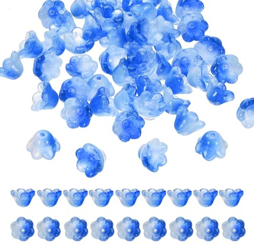 QUARKZMAN 100 Pcs pour la Fabrication de Bijoux Bleu Foncé | Perles de Fleurs en Verre, Breloque de Perle Lâche