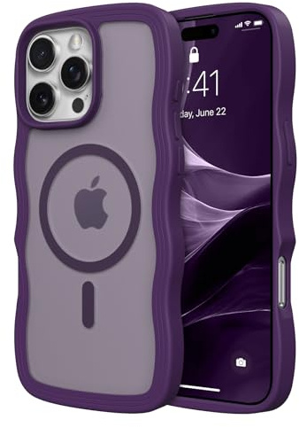 ZTOFERA Custodia per iPhone 14 Pro Max compatibile con MagSafe, cornice ondulata riccia e retro rigido traslucido opaco, in morbido silicone antiurto, cover magnetica protettiva, viola scuro