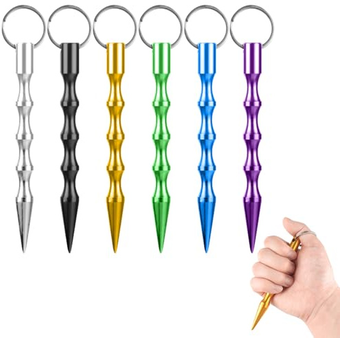 LITZEE Lot de 6 porte-clés d'autodéfense pour femme - Outil de défense léger en aluminium oxydé de qualité aéronautique - Avec mousqueton et rainures de préhension - Légal en DE/AT/CH - Pour sac à