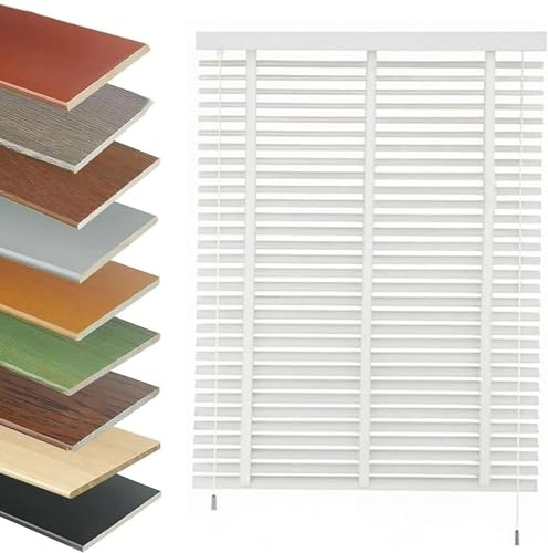 Holzjalousie 5 cm | Faux Wood Jalousien für Innenfenster | Verdunkelnde Lamellenrollos ohne Schnur, Innen-/Außenmontage – 100cm 120cm 150cm 160cm 180cm(Weiß)