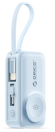 ORICO Mini Power Bank, 20W PD Fast Charging with Lightning Cable, 5000mAh Small Power Bank for Apple Watch, iPhone 17/16/15/14, Samsung S23 Series, Note20 Series, iPad, AirPods, and More, Blue