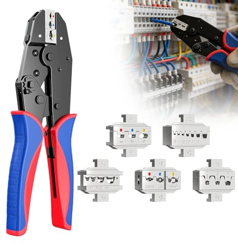 Dibaful Crimpzange Set Kabelschuhzange Aderendhülsenzange Wechselbacken 5 Teiliges | Crimp Zange Presszange Crimpzangen Krimpzange für Isolierte Unisolierte Kabelschuhe Aderendhülsen