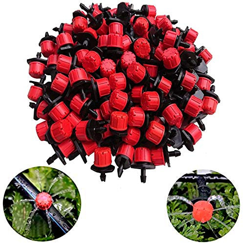 Kalolary 100 Piezas Aspersores de Riego Ajustables Para Sistema Riego Por Goteo Micro, Boquillas de Goteo Gotero Emisor Anti-obstrucción, Equipo de Riego Accesorios de Jardinería (1/4 Pulgada)