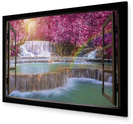murando - Wandbilder XXL Fensterblick 120x80 cm 1 tlg - Wand Deko Vlies Leinwand Bilder Groß Wanddeko Wohnzimmer Schlafzimmer Kunstdrucke - Wasserfall Landschaft Natur c-C-0375-b-a
