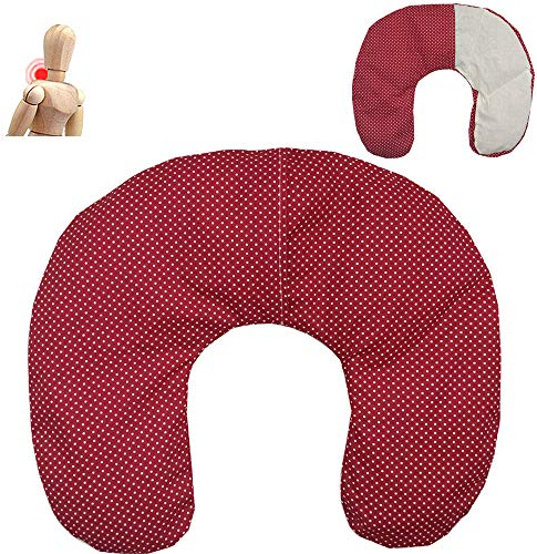Coussin Cervical Thermique Pois - Rouge 36 x 32 cm, rempli de 600gr de noyaux de Cerise Organique, pour Les thérapies de Froid et de Chaleur, avec Housse Lavable