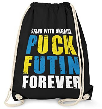 Fashionalarm Turnbeutel - Puck Futin Forever | Rucksack Spruch Motiv Frieden Ukraine Flagge Motiv Peace & Frieden #StandwithUkraine Solidarität, Schwarz One Size