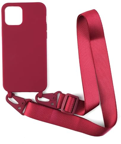 PuYu Zhe Kompatibe mit iPhone 12/12 Pro Hülle,Verstellbarer Handykette Hülle Silikon Seil Necklace Handyhülle mit Kordel Tasche TPU Bumper Schutzhülle-Weinrot