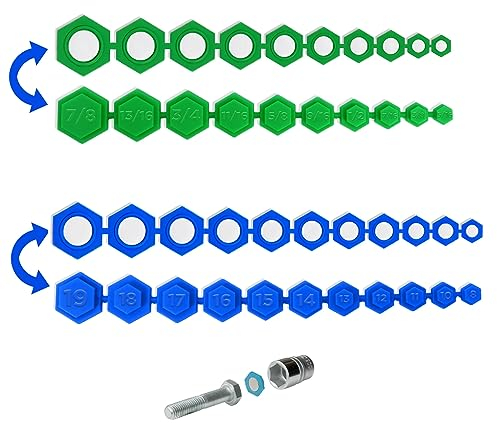 PLAYOCCAR SAE & Metric Magnetic Socket Insert, 21Piece Hexagon Set (8mm - 19mm & 3/8 - 5/16) with Two Colors & Size Marks