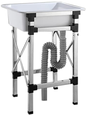 Fregadero móvil de Cocina Independiente 1 Seno,Lavabo Plástico,Pila Lavamanos,con Montaje en el Piso Patas de Acero Inoxidable,con Agujero para Grifo,para Exteriores Baño Camping Jardín (Size : 55.5X