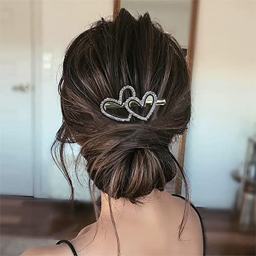 Wendalern Herz Haarklammer Für Styling Sektion Glänzend Kristall Doppelherz Entenschnabel Clip Hochzeit Braut Haarspangen Rutschfest Dick Dünn Haarnadel Zubehör Für Frauen Mädchen