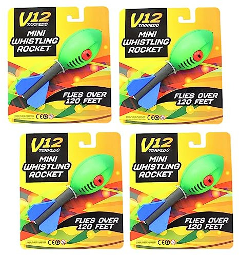 Pack Of 4 V12 Torpedo Mini Flying Whistling Rocket | Outdoor Rocket Throwing Toy Game Howler Rocket | Flying Vortex Howler Whistle Rocket For Kids - Colour Varies